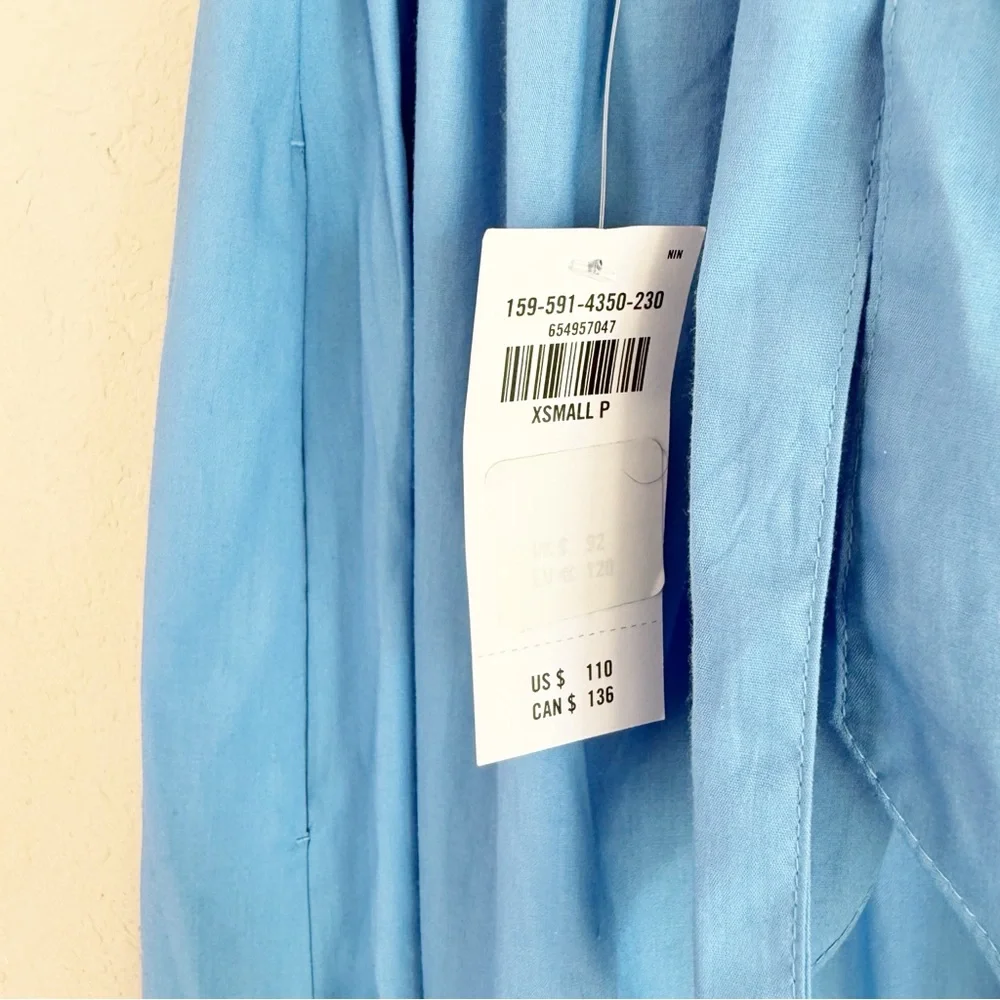 Abercrombie & Fitch Tiered Open Back Poplin Blue Coastal Maxi Dress Size XSP